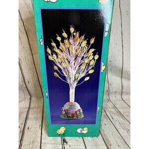 Vintage Fiber Optic Easter Tree Color Changing W/ Bunnies Eggs Bees Flowers Base